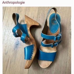 Anthropologie’s Lucky Penny leather wooden clogs
